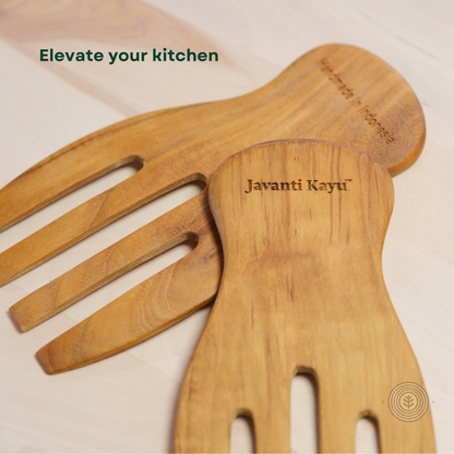 The Toss Set — Teak Salad Servers | Handcrafted Mixing & Serving Hands | Set of 2