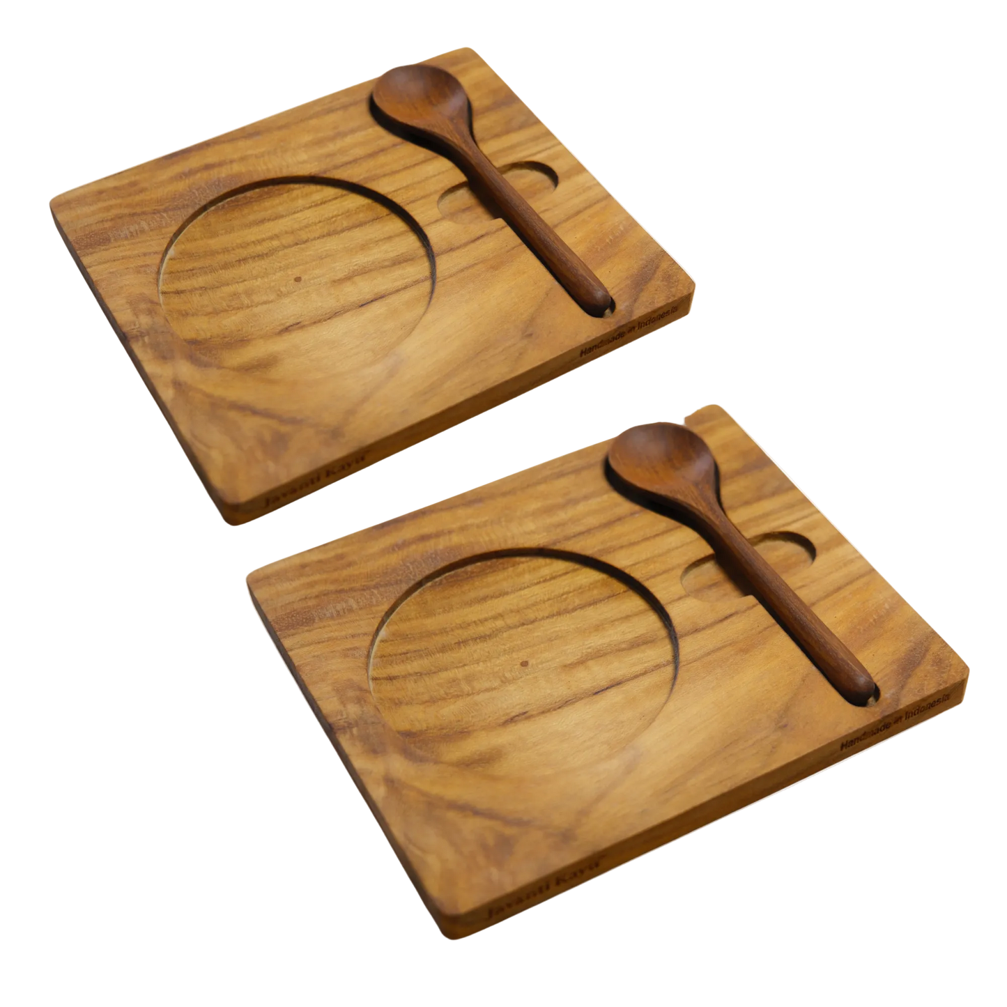 The Pour Set — Teak Wood Coaster & Spoon | Handcrafted | Set of 2