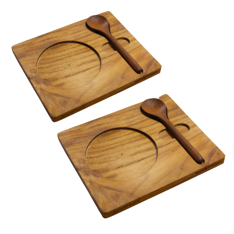 The Pour Set — Teak Wood Coaster & Spoon | Handcrafted | Set of 2