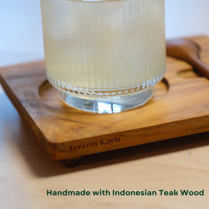 The Pour Set — Teak Wood Coaster & Spoon | Handcrafted | Set of 2