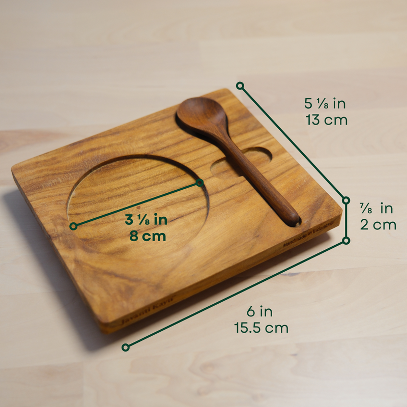 The Pour Set — Teak Wood Coaster & Spoon | Handcrafted | Set of 2