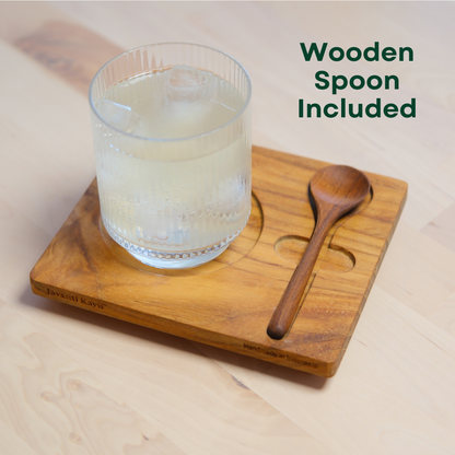 The Pour Set — Teak Wood Coaster & Spoon | Handcrafted | Set of 2