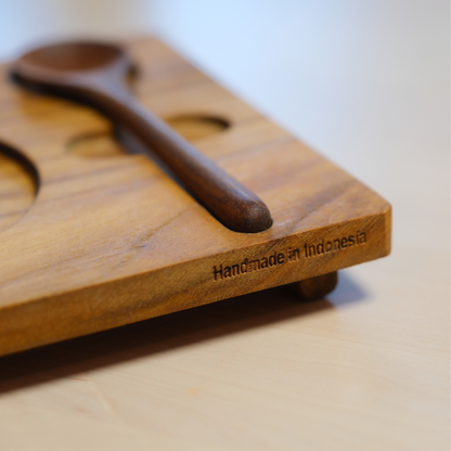 The Pour Set — Teak Wood Coaster & Spoon | Handcrafted | Set of 2