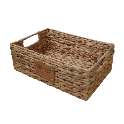 Small water hyacinth storage basket, handwoven over a steel frame