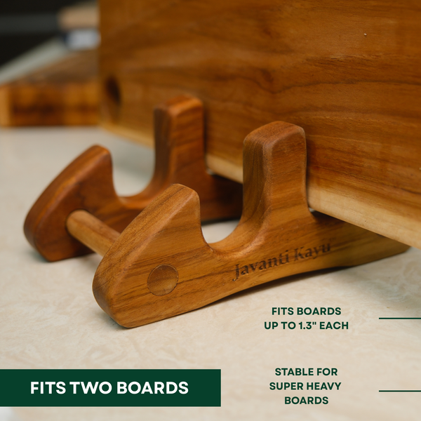 The Duo Stand — Teak Cutting Board Stand | Double Slot | Fits Up to 1.3"